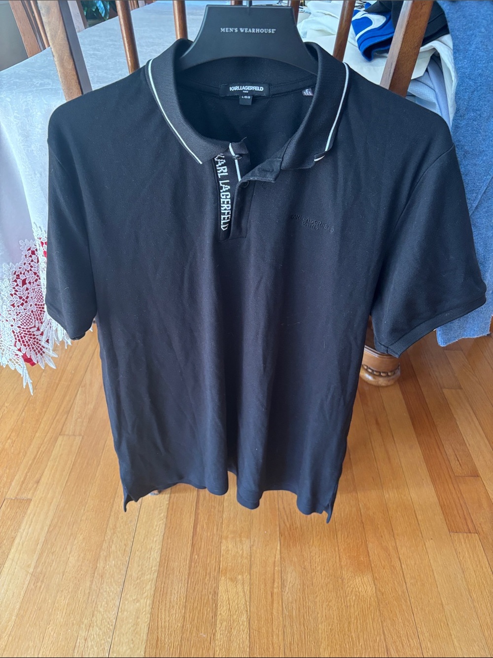 Karl Lagerfeld Black Polo with White-Trim Collar